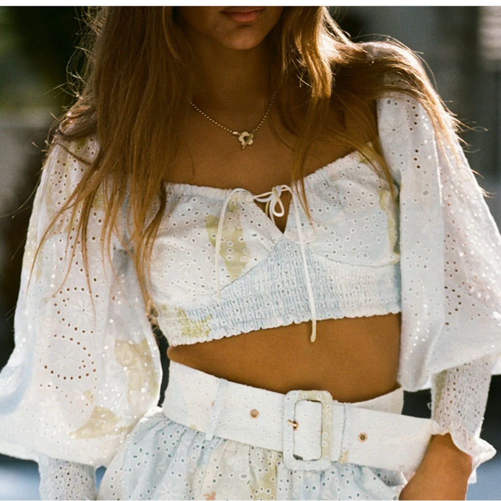 Sabo Skirt Light Blue Eyelet Crop Top